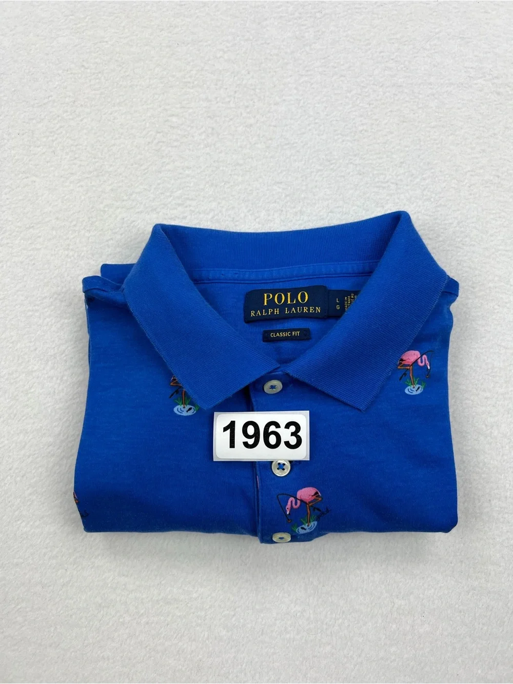 Ralph Lauren Royal Blue Polo with Pink Flamingo Embroidery